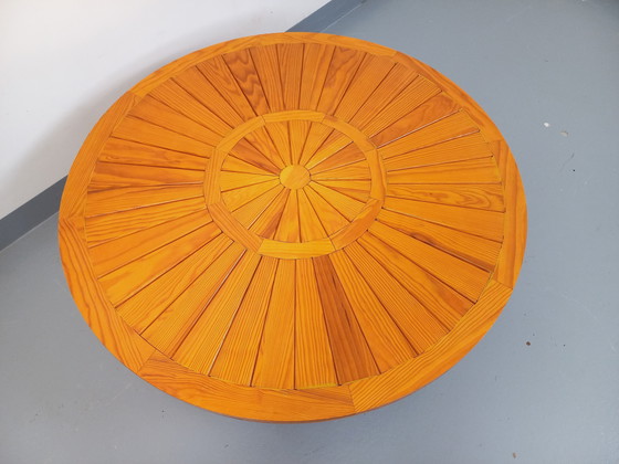 Image 1 of Round vintage pine coffee table from the 70s