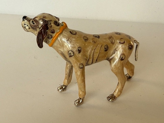Image 1 of Chien setter Saturno en argent massif émaillé