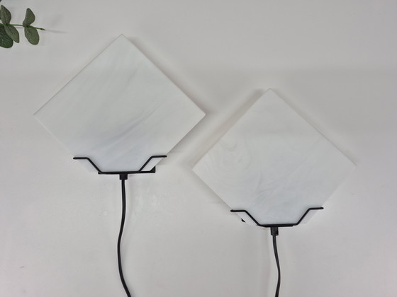 Image 1 of Set (2) vintage wall lamps. Black and white, 70s and 80s.