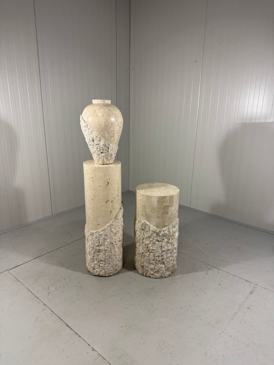 Image 1 of Travertijn Mactan Stenen Zuilen & Vaas 1980's