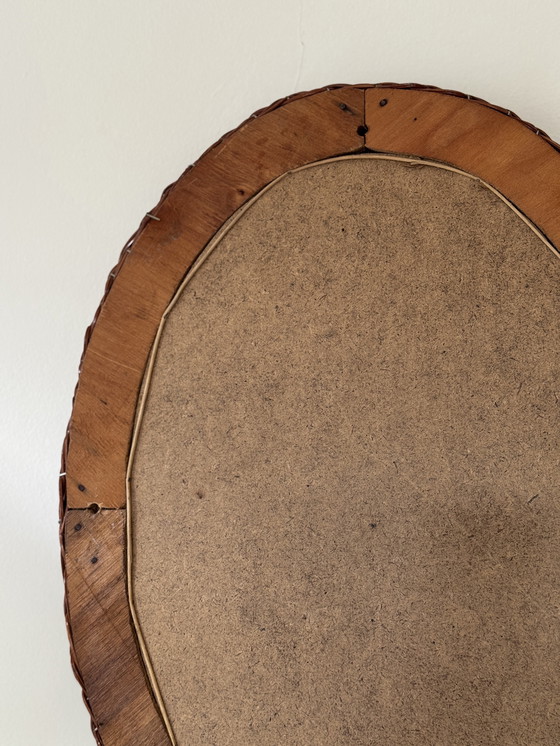 Image 1 of Vintage rattan wall mirror oval - boho retro 70s style