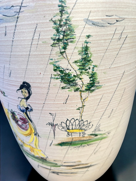 Image 1 of Fritz Van Daalen - Large floor vase, hand-painted in light pink with Japanese lady motif