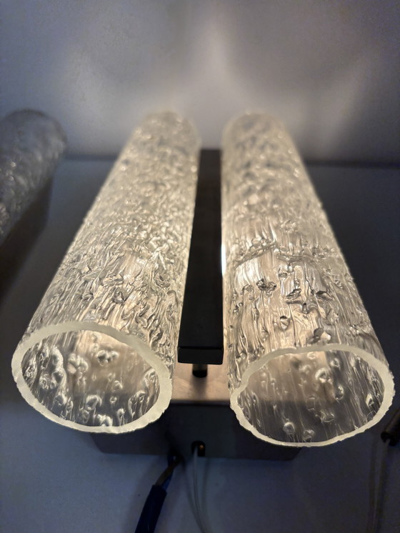 Image 1 of Juego de dos lámparas de pared con cristal de metal cromado, Doria Leuchten. Holanda, jaren 70