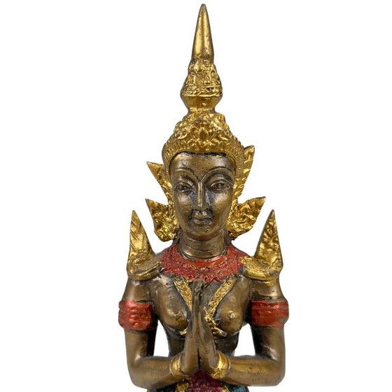 Thai Thepanom Temple Guardian Statue – Gilded and Polychrome – Kneeling Devotional Figure – Sculpture (photo 9 of 12)