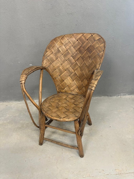 Vintage rieten fauteuil met hoge rugleuning, jaren 60-70
