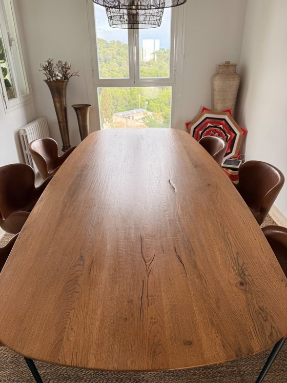 Image 1 of Designer Solid Wood and Metal Dining Table