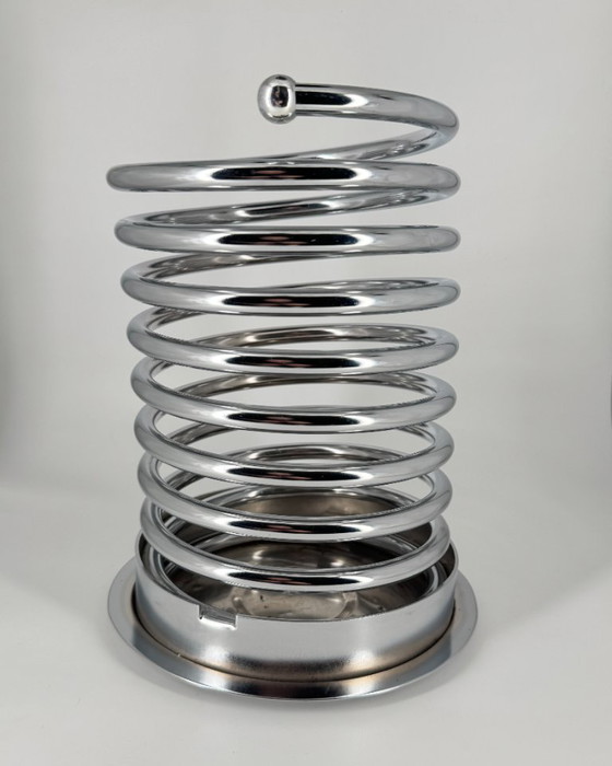 Porte-parapluies spirale vintage en chrome, Postmoderne / Space Age, Objets déco, Métal, Argenté (photo 8 sur 12)