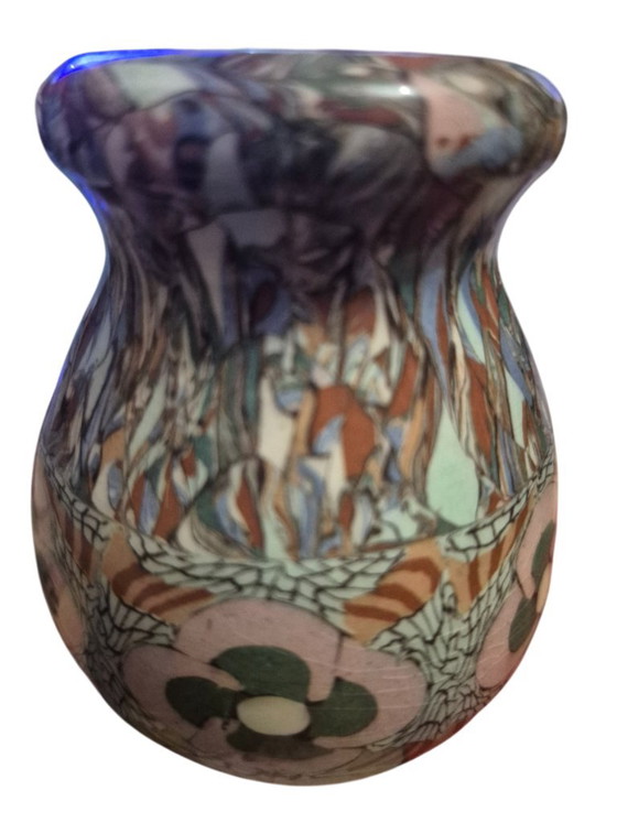 Veelkleurige keramische Vaas met bloemmotieven, jean germino, Vazen, Keramiek, Meerdere kleuren, Modern (foto 6 van 11)