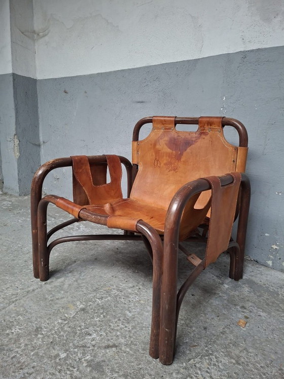 Image 1 of Safari armchair in leather and bamboo by Tito Agnoli for Bonacina 1960S
