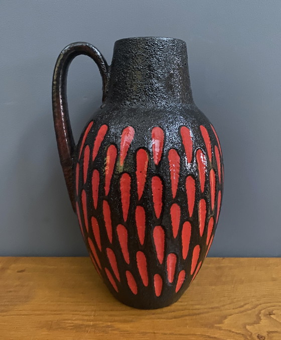 Image 1 of Vase en céramique rouge et noir de Scheurich Allemagne Modèle 279-38