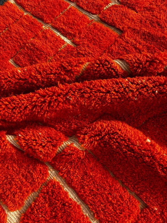 Image 1 of Handmade Moroccan Mrirt Rug – Burnt Orange Wool Rug 200x300 cm – Modern Textured Carpet – Bold Abstract Design – Large Living Ro