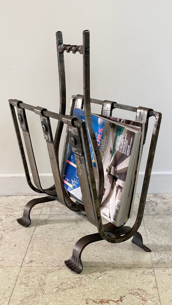 Image 1 of Vintage Brutalist Steel Magazine Rack