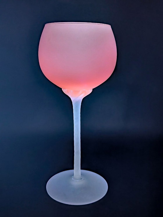Image 1 of XXL Vintage Pink Italian Frosted Crystal Glass circa 1970 ( Empoli / Murano ) UV Reactive