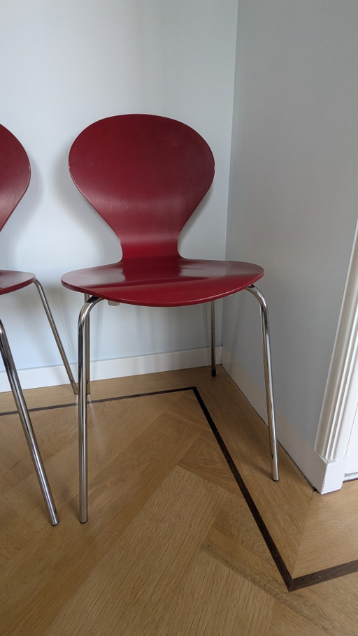 Chaises de salle à manger vintage Danerka – Lot de 2 – Rouges – Fabriquées au Danemark
