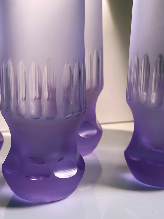 Image 1 of 6 vintage drinkglazen Alexandriet glas Arnolfo di Cambio Sergio Asti Space Age Brutalist Longdrink Neodymium Italië jaren 70