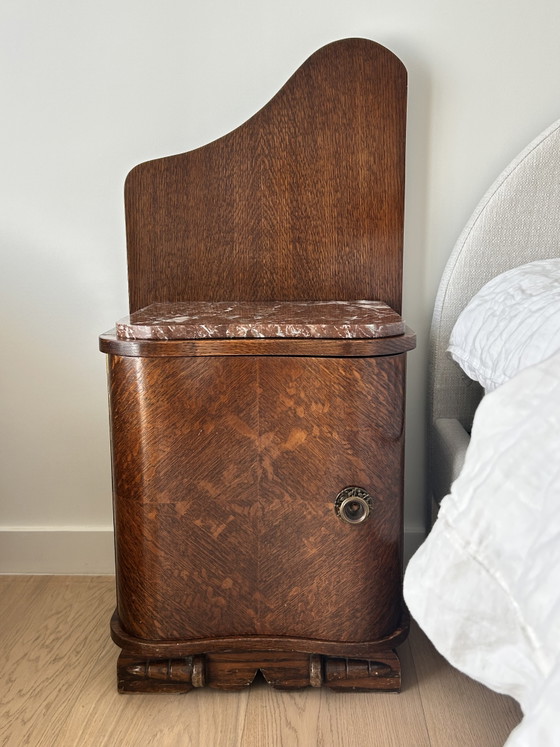 Image 1 of Art Deco Nightstands - Red Marble & Wood 