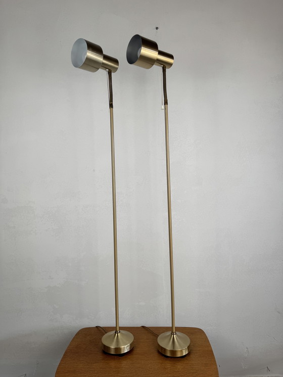 Image 1 of  Set Zweedse Messing Vloerlampen – Mid-Century Verstelbaar Ontwerp