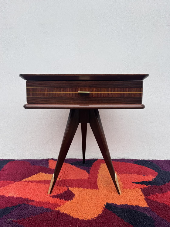Image 1 of 1950s half-moon tripod bedside table