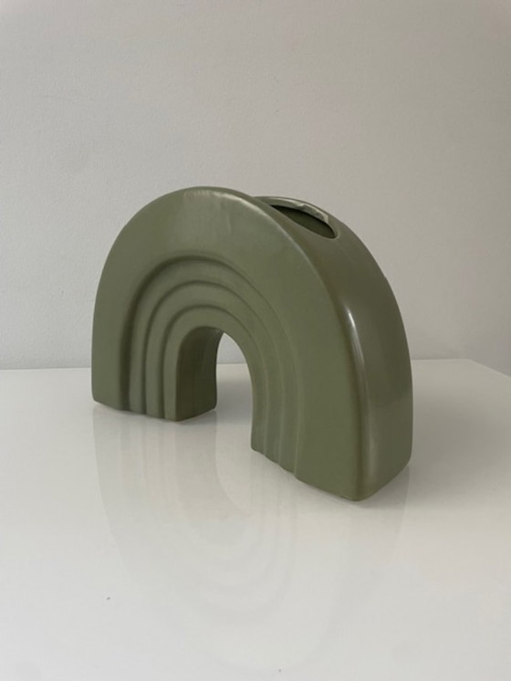 Image 1 of Modern vase/flower pot in arch shape – army green