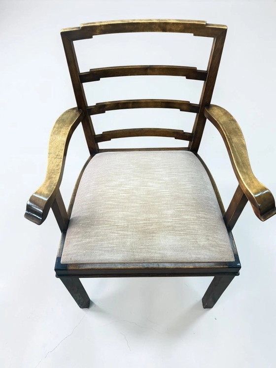 Mid Century Fauteuil Set, 2x Notenhouten Vintage Fauteuils Jaren 40 | Gestoffeerde Houten Stoelen B&F – Wood (photo 6 of 14)