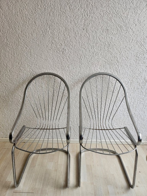 2x Vintage Gastone Rinaldi Chrome Draadstoelen Armchairs 70s – fauteuils, Metal (photo 2 of 8)