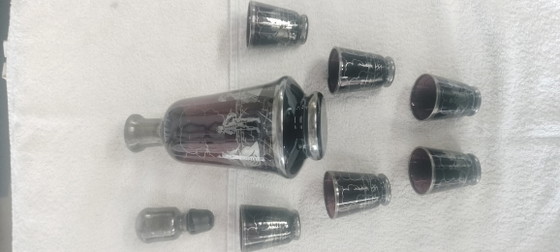 Image 1 of Murano liqueur set  - Amathist & zilveren Overlay 