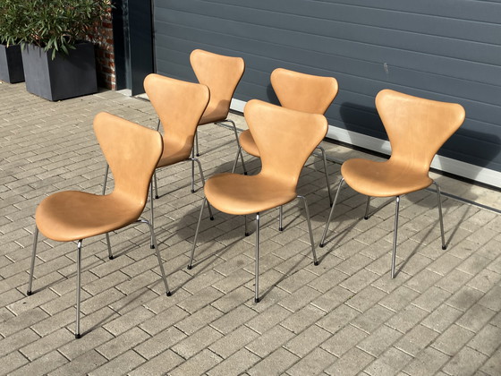 Image 1 of Sedie Butterfly serie 7 di Fritz Hansen in pelle Camel NUOVE!!