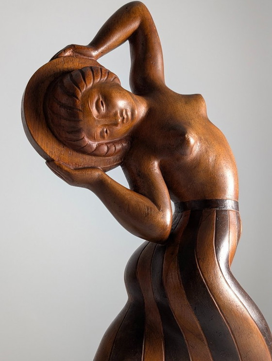 Image 1 of Art Deco Carved Wood Sculpture by Jens Jacob Bregnø, Denmark, 1900s, Signed