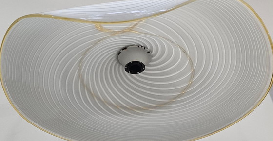 Image 1 of Mid-Century Italian Murano Glass Hat Lamp – Handblown Filigrana & Amber Bow