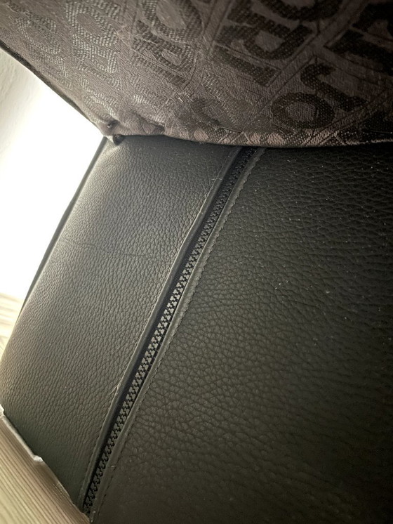 Image 1 of Conjunto de cuero JORI - sofá + 2 sillones - cuero auténtico negro, diseño clásico