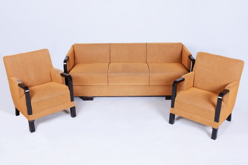 Restored Art Deco Seating Set, J. Halabala, UP Závody, Beech, Oak, Czech, 1930s – fauteuils, Textile, Wood
