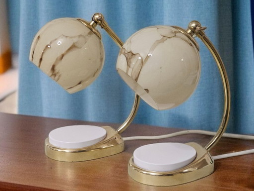 Set van twee aanraakgevoelige nachtlampjes/tafellampen van Marianne Brandt, Bauhaus.