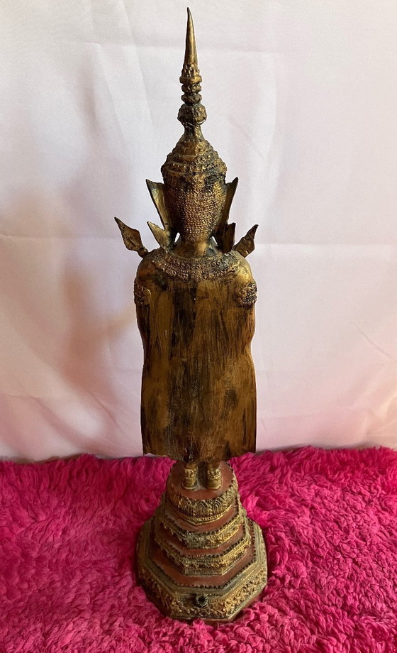 Image 1 of Statua antica del Buddha tailandese in bronzo, divinità asiatica