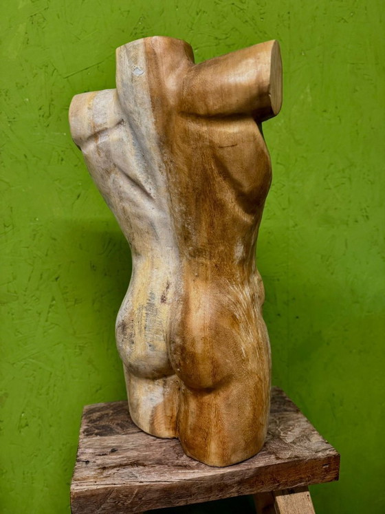 Handmade Wooden Torso Sculpture – Male Figure – 51 Cm – Decorative Objects (photo 4 of 5)