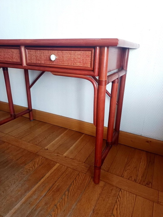 Image 1 of Grand bureau en rotin vintage style Maugrion 1960