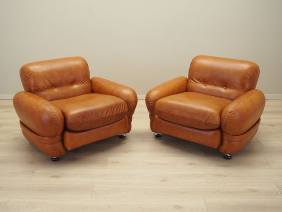 Image 1 of Fauteuil en cuir, design italien, années 1970, production : Italie