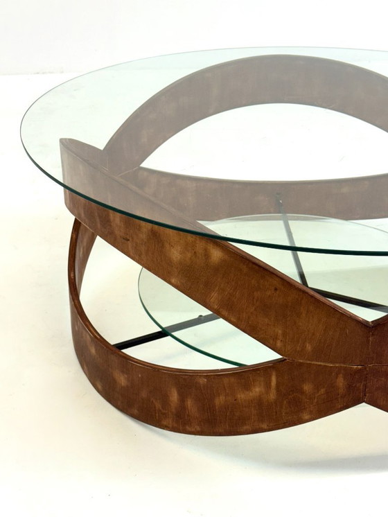 Image 1 of Tavolino rotondo vintage con struttura scultorea in legno