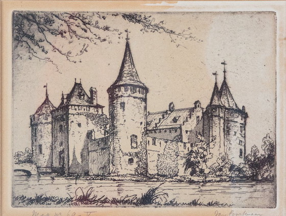 Image 1 of Fine line etching by the Dutch graphic artist Jan Poortenaar