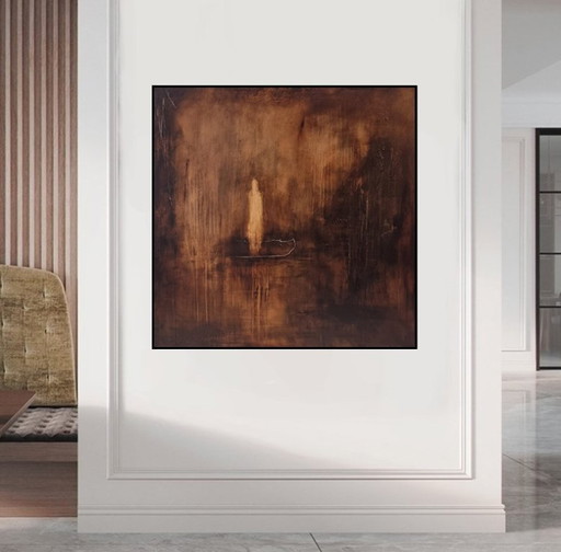 Frances Eckhardt - figurative painting mysterious figure 90x90 cm modern art hand-painted