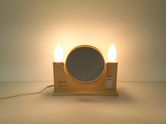 Image 1 of Vintage Vanity Mirror / Retro Cosmetic Mirror / Illuminated Mirror / Space Age Design / 70's Desk Mirror / Tabletop Mirror / Pop