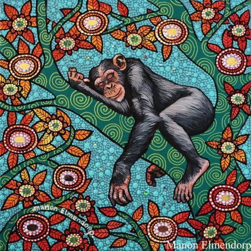 Quadro dipinto a mano al 100% Scimpanzé Nuovo 20x20 cm