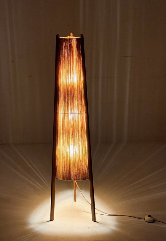 Image 1 of Lampada da terra di metà secolo, sisal/teak, Temde, Svizzera, anni '60