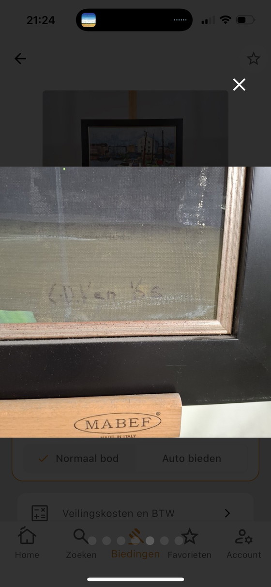 Image 1 of C.D. Ven. Haven IJmuiden . Mooi origineel ingelijst schilderij 52x65 cm  1965