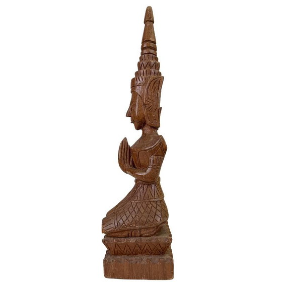 Paire de Gardiens Tephanom Thaïlandais Vintage - 51 cm - Bois de Teck Massif Sculpté à la Main - circa 1960 (photo 19 of 24)