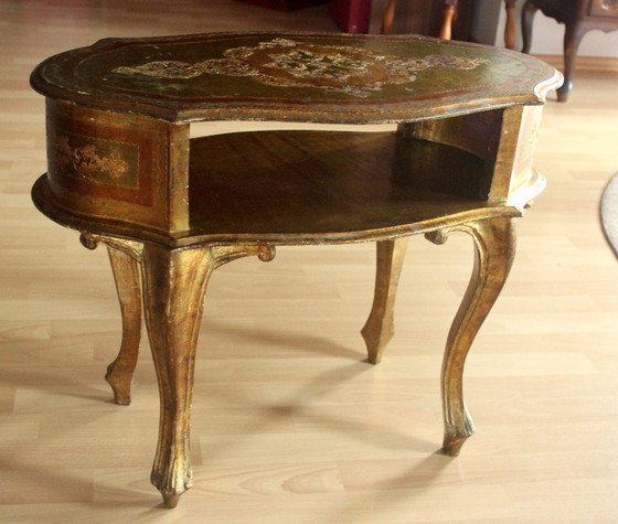 Image 1 of Florentine side table, wood - made in Italy - coffee table - rare - vintage