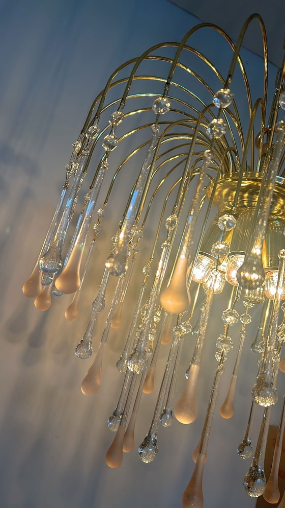 Image 1 of 3 stuks vintage Italiaanse Teatdrop kroonluchters pegels roze 