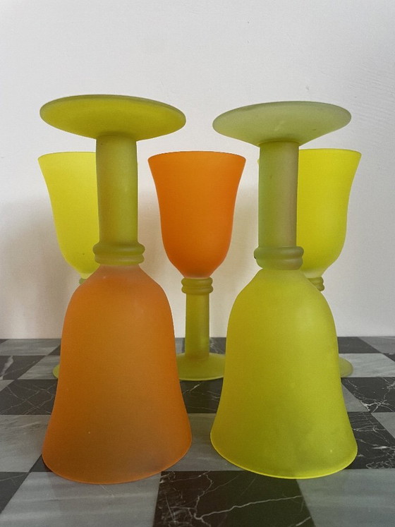 Image 1 of Vintage set handgeblazen, matglazen wijnglazen - Scandinavië - design - jaren 80/90