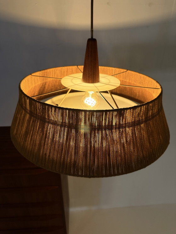 Image 1 of Lampada a sospensione vintage in teak e sisal, Temde Leuchten '60