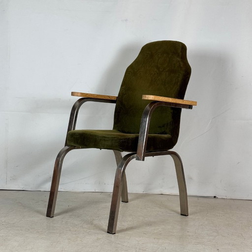 Brutalista Green Oak Armchair, 1960s