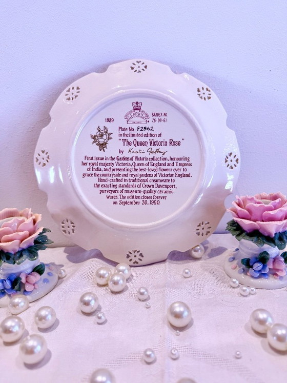 Image 1 of Vintage Crown Davenport Porcelain Plate Set – 6 Floral Decorative Plates – Shabby Chic Cottage Style